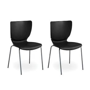 Conjunto 2 Cadeiras Empilháveis Mono Prima Design Preto/Prata