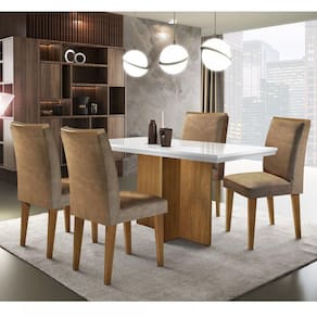 Conjunto Sala de Jantar Mesa Tampo MDF Irlanda 4 Cadeiras Dublin Rufato Animalle Chocolate/Off White/Imbuia