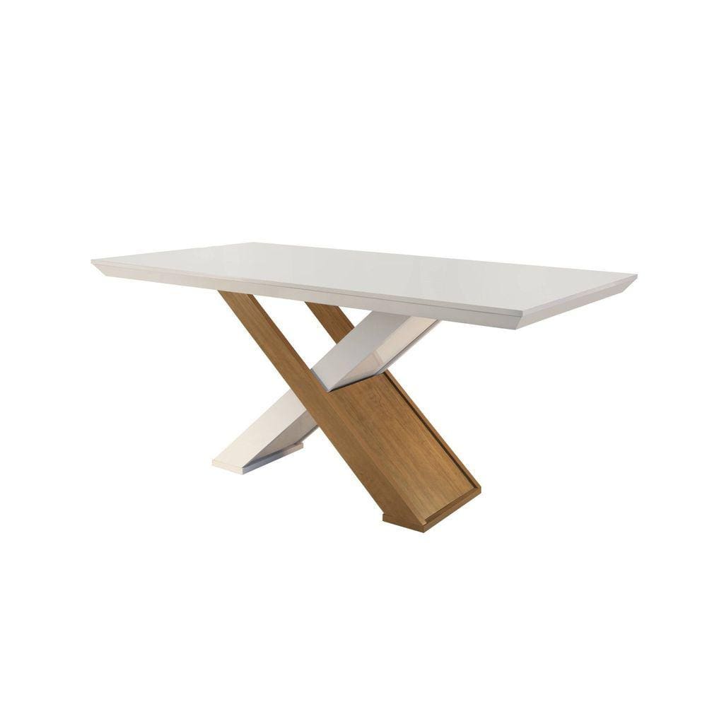 Mesa 180cm Tampo MDF Canto Reto Valentina Rufato Imbuia/Off White