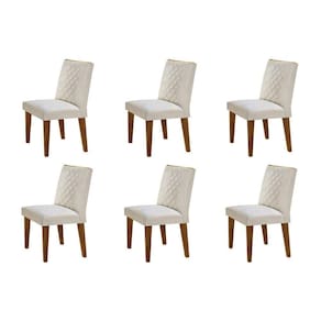 Conjunto 6 Cadeiras Madeira Sofia Rufato Veludo Creme/Capuccino