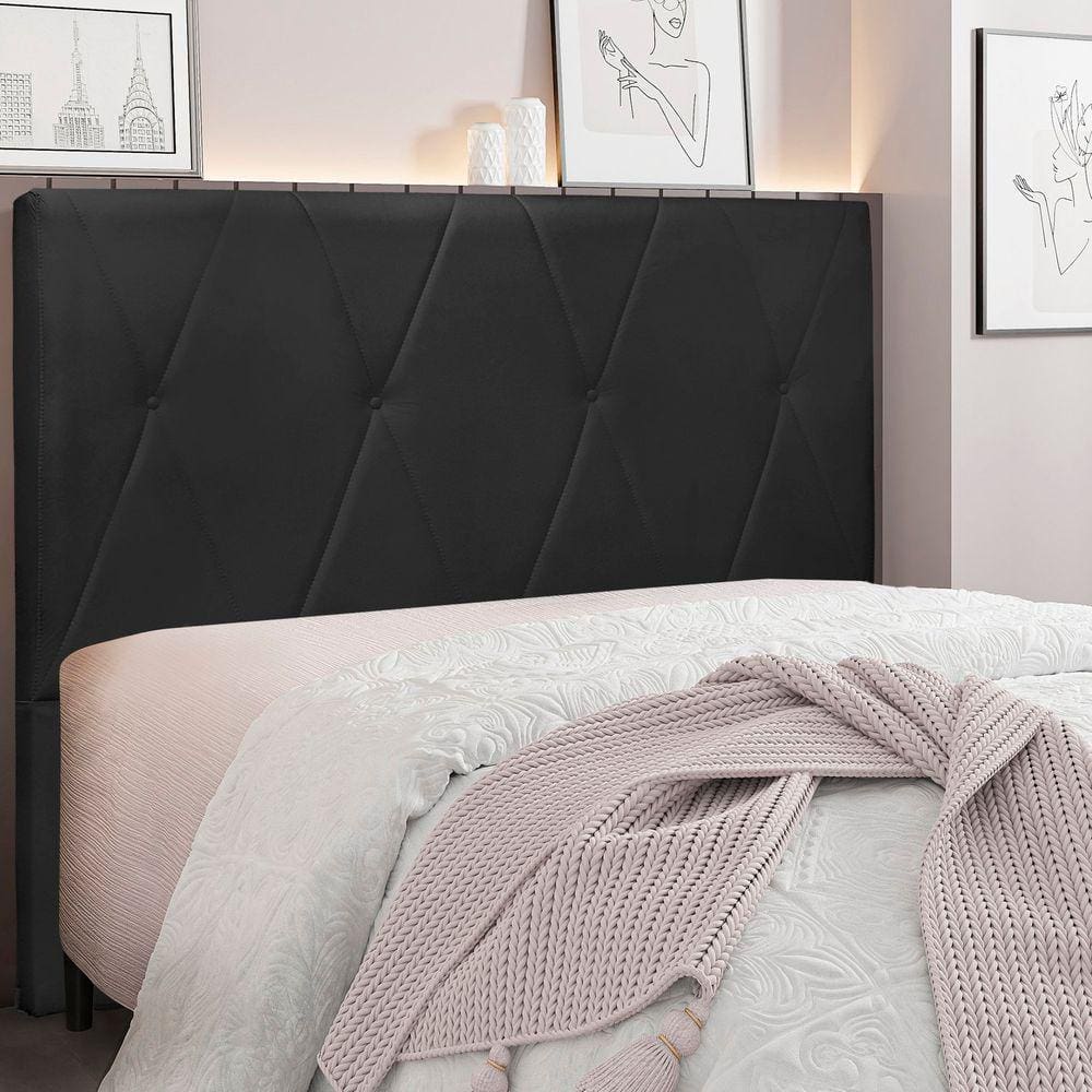 Cabeceira Casal 140cm Veludo Aquilla Spezzia Preto