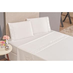 Jogo Lençol Queen Infinit 300 Fios Micropercal Bordado Palha