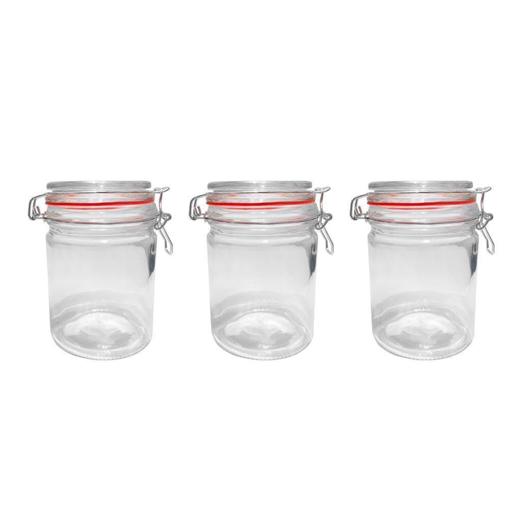 Kit 3 Potes Hermético Vidro Trava Metal 750Ml Class Home