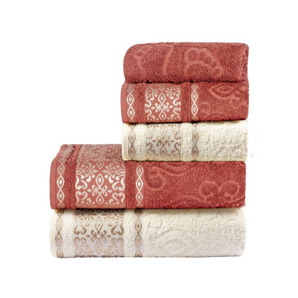 Jogo De Banho Essence 5 Peças - Marsala E Branco