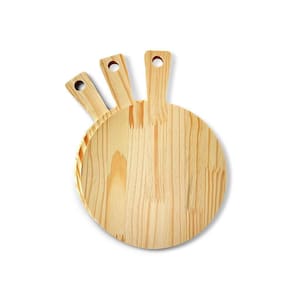 Kit 5 Tábuas Redonda Servir Pizza Gourmet Madeira Pinus 25Cm