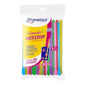 500 Canudo Colher Mexedor Colorido Strawplast Para Drinks