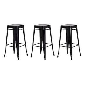 Kit 3 Banquetas Tolix Iron Industrial Preto Brilhante 76 Cm