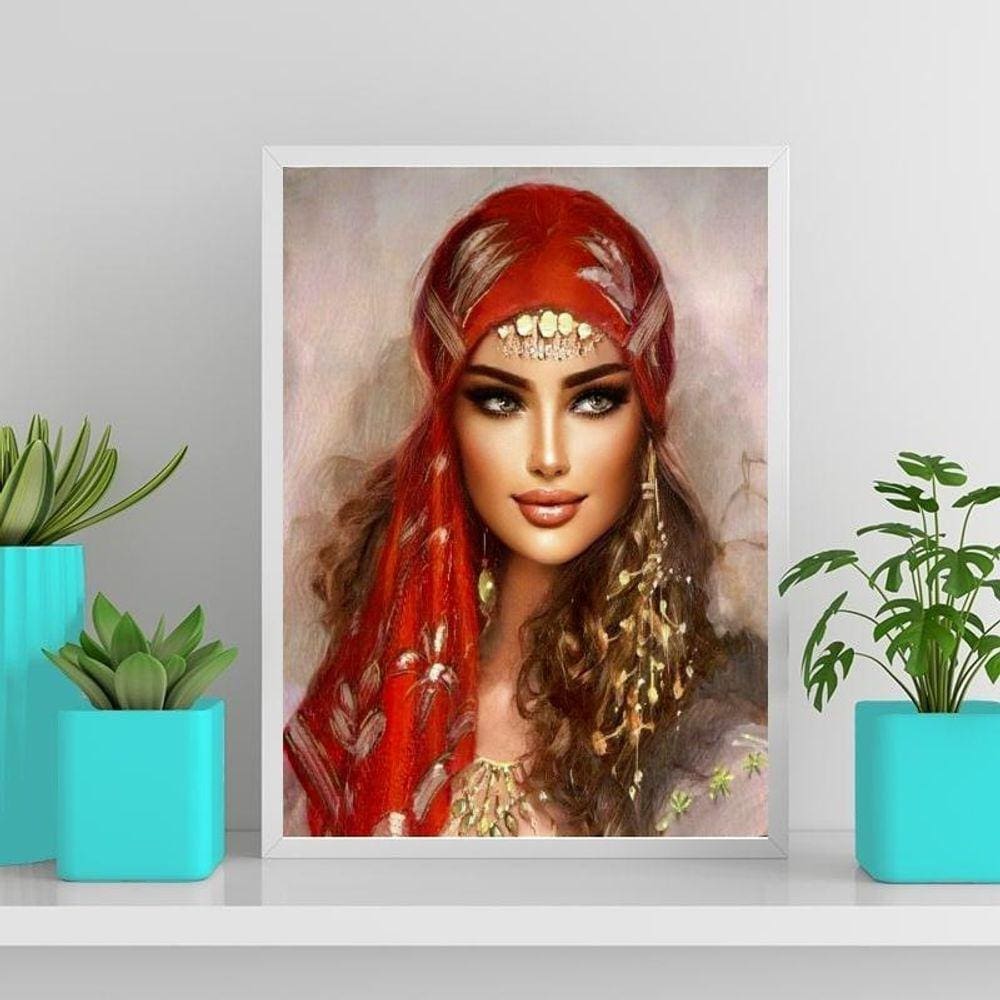 Quadro Decorativo Cigana Esmeralda 45X34Cm Com Vidro Branca