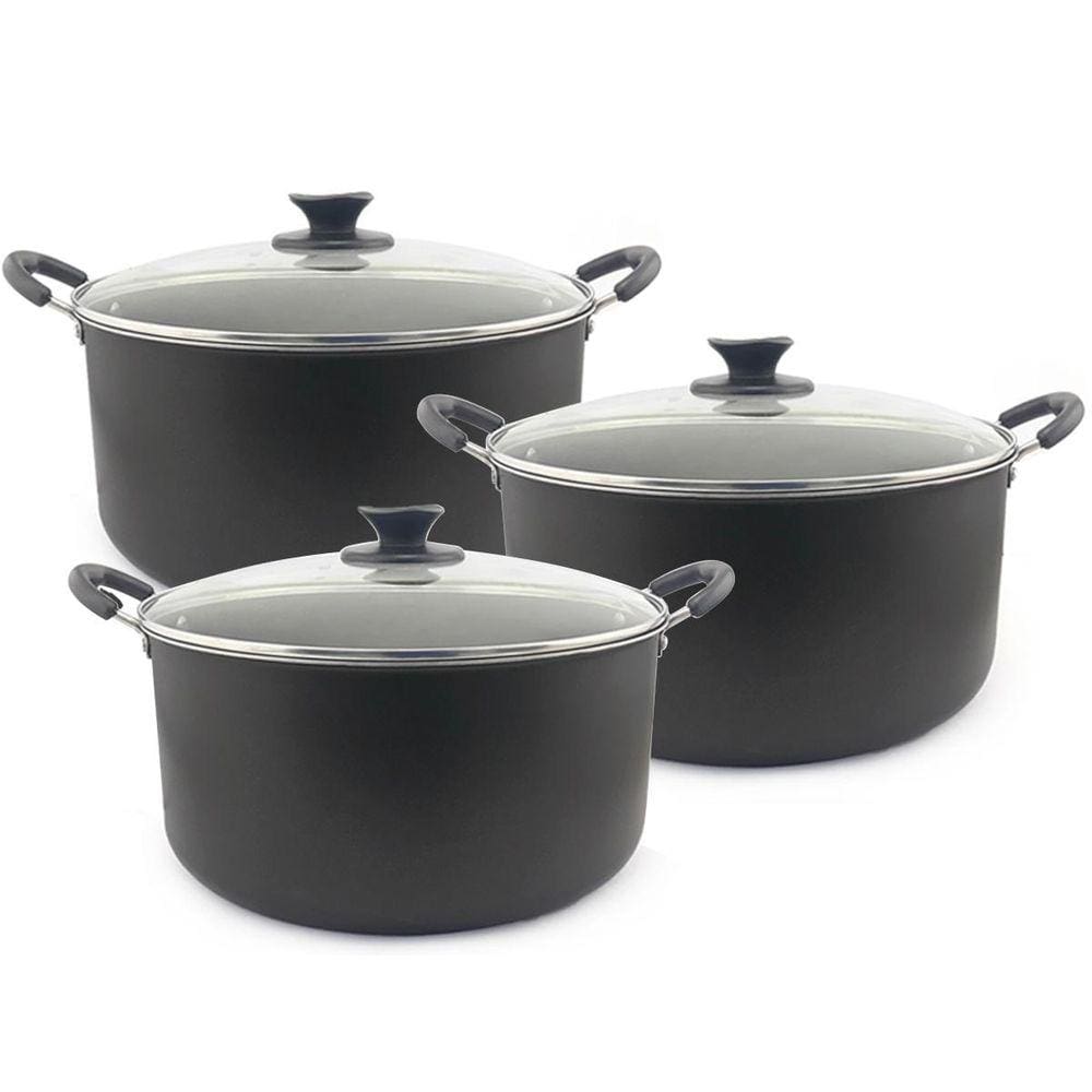 Kit 3 Caçarolas Anti Aderente Tampa De Vidro 24Cm/28Cm/30Cm