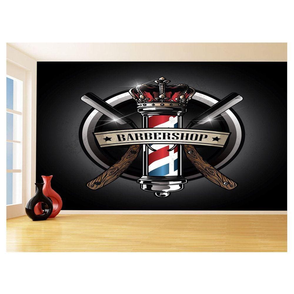 Papel De Parede 3D Barbearia Barber Shop Logo 3,5M Brb20