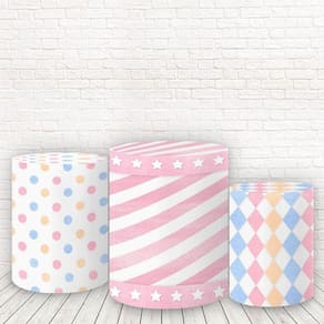 Trio Capas Cilindros Tecido Circo Rosa Vintage Candyfcc-317