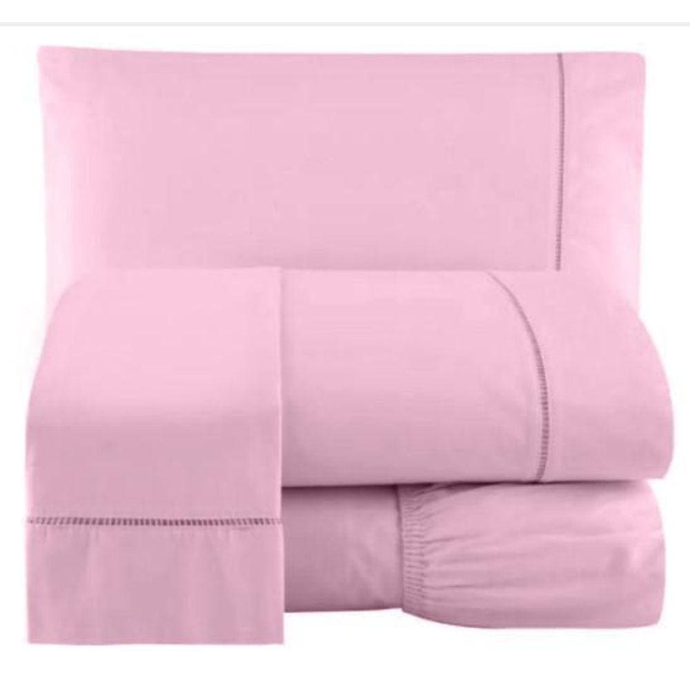 Jogo De Lençol Percal Ponto Palito Queen 4 Peças Rosa