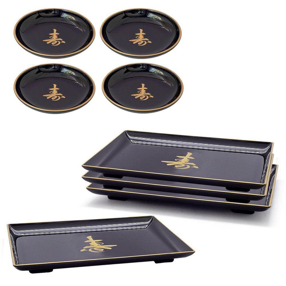 Kit Oriental Japonês 4 Pessoas Molheira Prato Retangular
