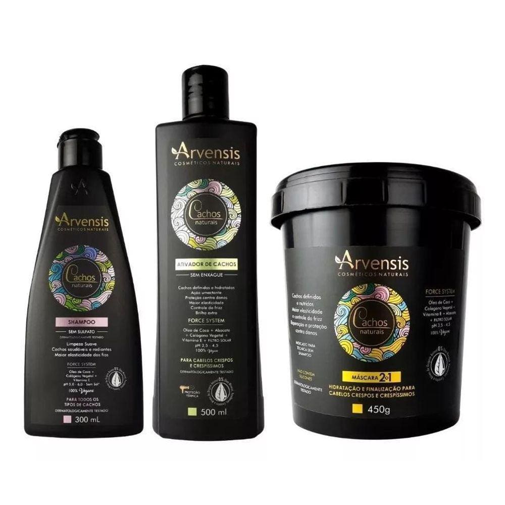 Kit Arvensis Cachos Shampoo + Ativador Crespos + Máscara 2X1