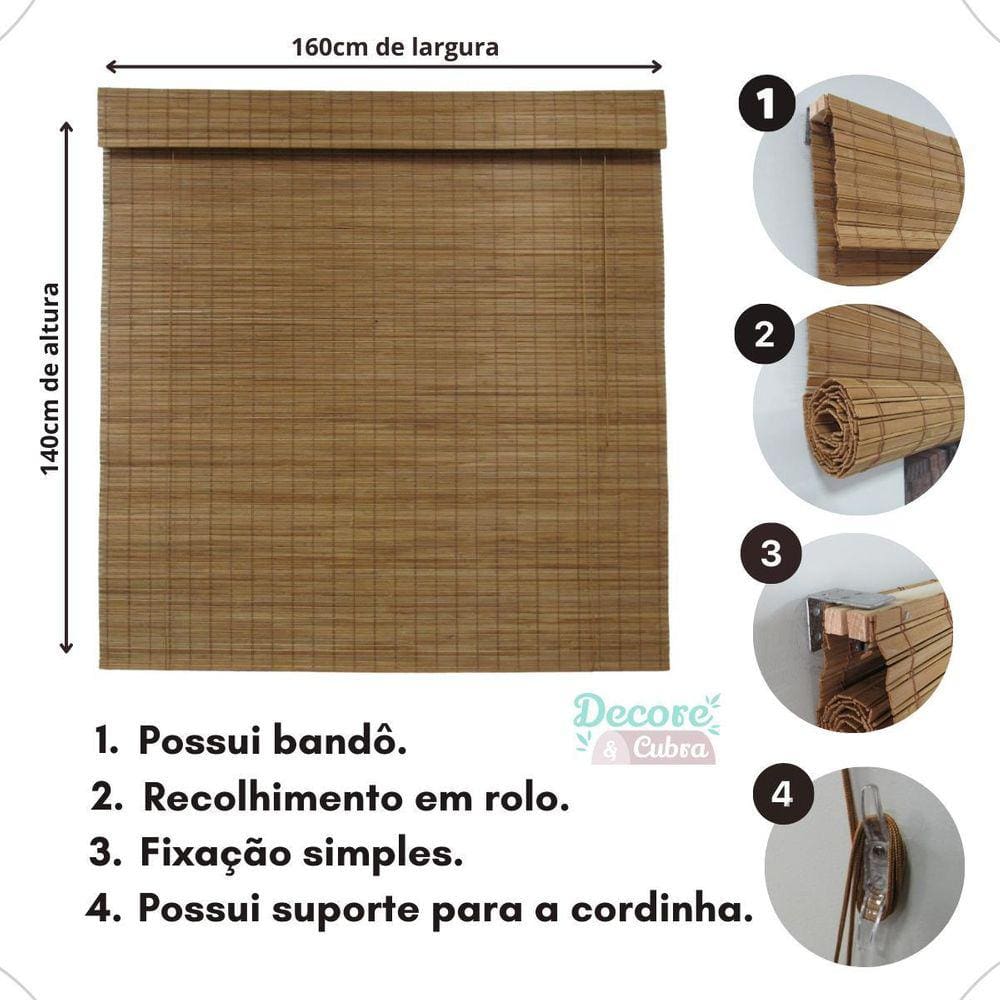 Persiana Bambu Rolo 160Larg X 140Alt Com Bandô - Café