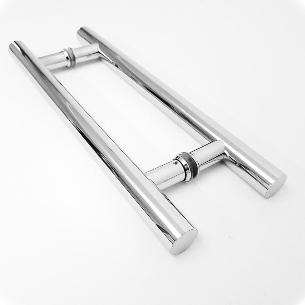 Puxador H Tubular Inox Duplo Porta De Madeira 40Cm Cromado