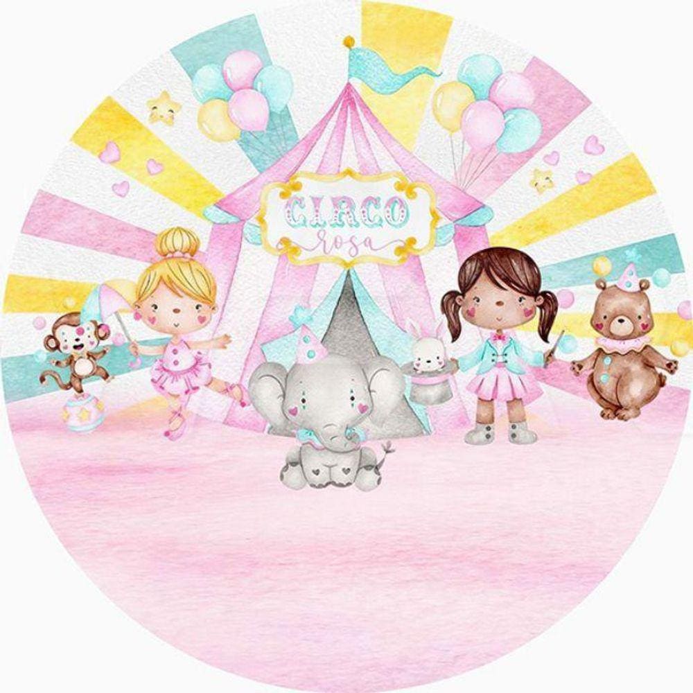 Painel Redondo 3D Sublimado Circo Rosa Frd-1566