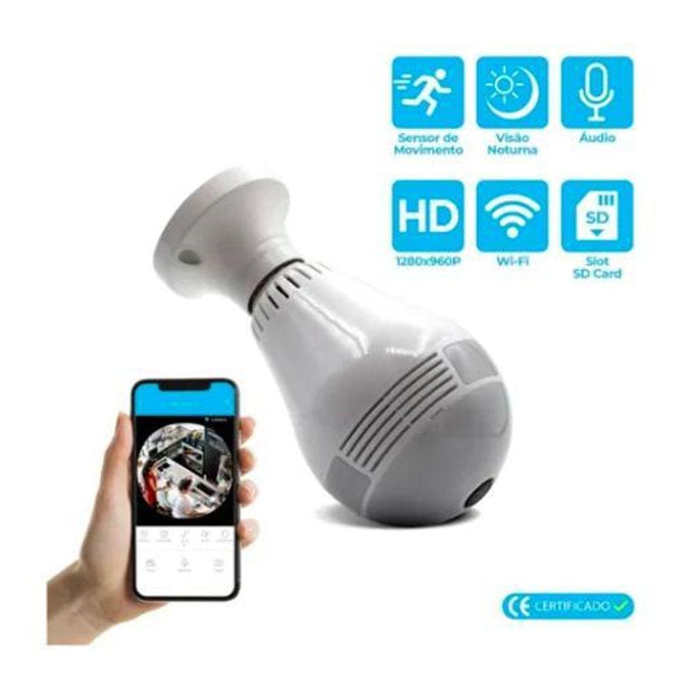 Câmera Ip Lâmpada Wifi Monitora Tempo Real Visão Noturna