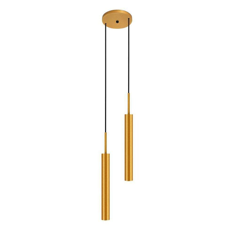 Pendente Luminária Teto Tubo Duplo Quarto Sala Mesa Dourado