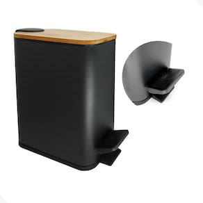Lixeira Styllus 5L Slim Pedal Tampa De Bambu Banheiro Preta