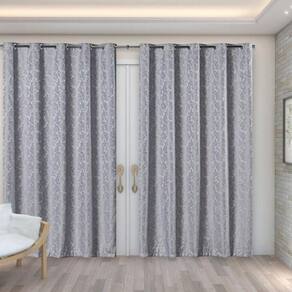 Cortina Sala Quarto Semi Blackout Jacquard Cinza 5,00X2,80
