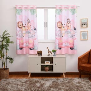 Cortina Estampada Infantil 200X150 Quarto Safari Rosa