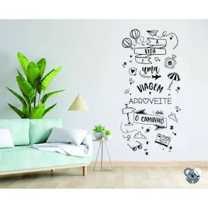 Adesivo De Parede Frase A Vida É Uma Viagem 1,00X45Cm