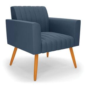 Poltrona Viena Gomada Suede Azul Marinho Pés Palito Castanho - D`Rossi