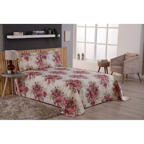 Kit Colcha Cobre Leito Viena King 3 Peças Rosas Estampado
