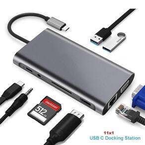Hub Docking Station 11X1 Adaptador Type C Lan Hdmi Vga Sd Pd