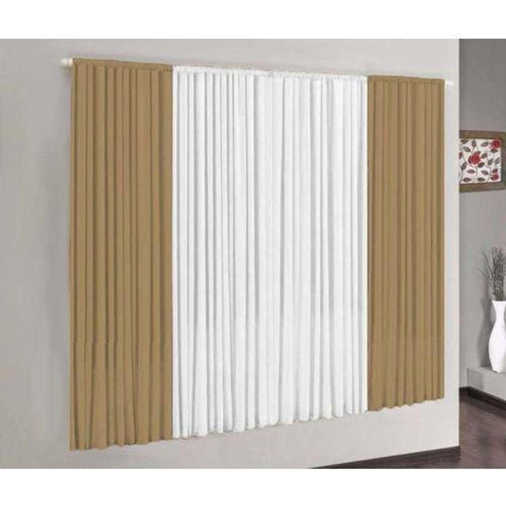 Cortina Versátil 3,00M X 2,80M Sala E Quarto Avelã E Branco