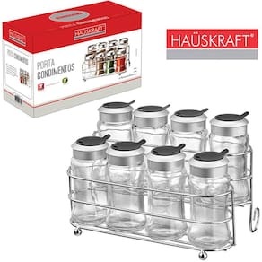 Porta Condimento De Vidro Com 8 Pecas 100Ml Suporte Aramado