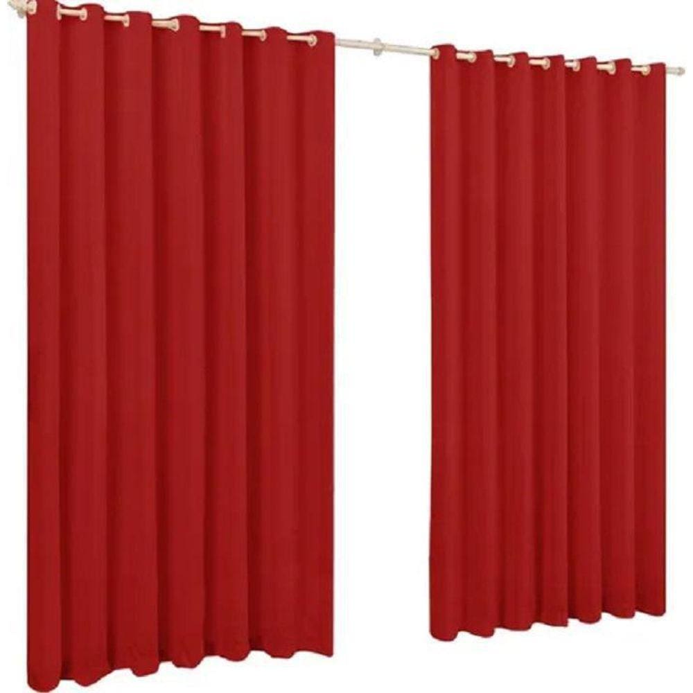 Cortina De Microfibra 6,00X2,80 Vermelho Ilhós Cromado