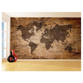 Papel De Parede 3D Mapa Mundi Madeira Arte Cores 3,5M Nmu25
