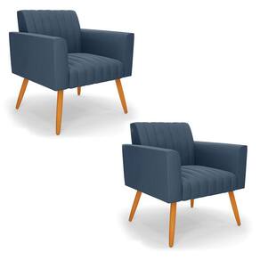 Kit 2 Poltronas Viena Gomada Suede Azul Marinho Pés Palito Castanho - D`Rossi