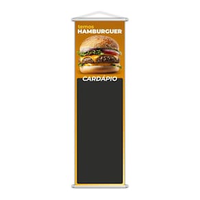 Banner Temos Hambúrguer Lanche Cardápio Fundo Preto 100X30Cm