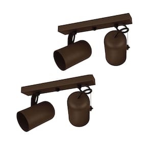 Kit 2 Luminárias Teto Trilho 2 Spots Direcionáveis Marrom