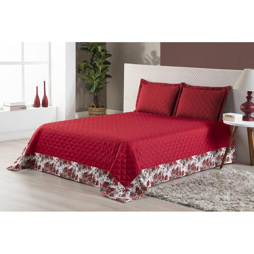 Jogo De Cama Vitória Queen Vermelho Babado Estampado 3 Peças
