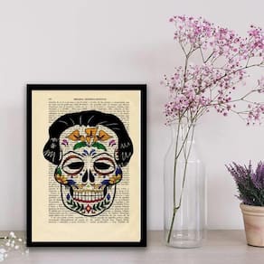 Quadro Caveira Mexicana Masculino 45X34Cm Com Vidro - Preta