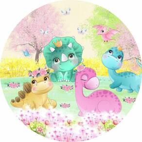 Painel Redondo 3D Sublimado Dino Baby Menina Frd-4488
