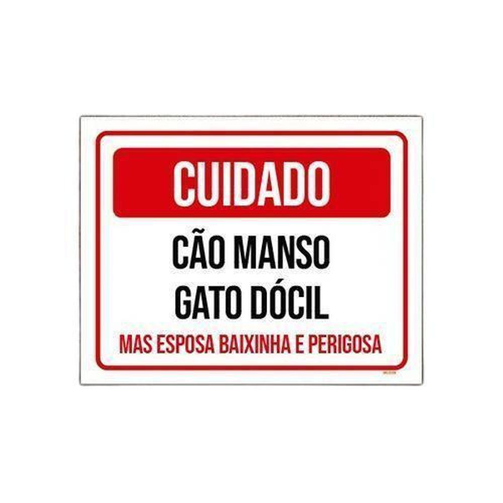Kit 5 Placas Cuidado Cão Manso Gato Dócial Esposa Perigosa