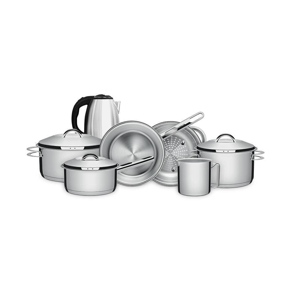 Panelas Solar Inox 6 Pçs E Chaleira Elétrica 1,8L Ech01 220V