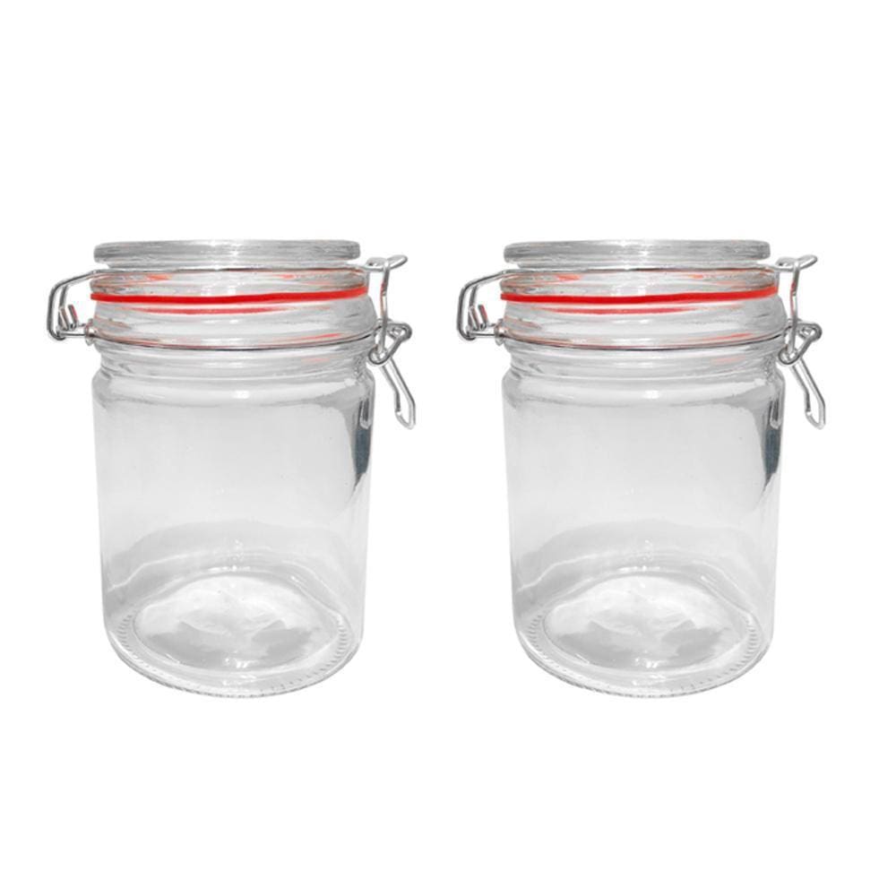 Kit 2 Potes Hermético Vidro Trava Metal 750Ml Class Home