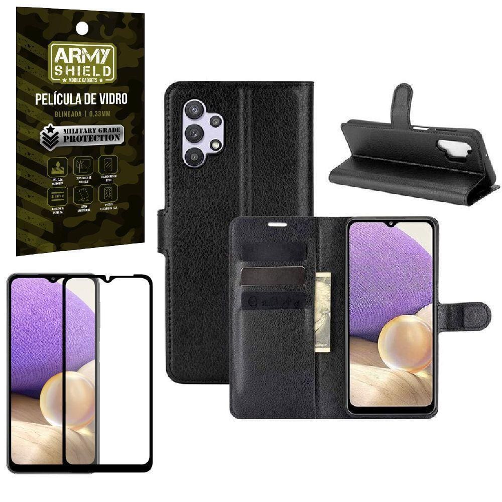 Capa Carteira Samsung A32 5G + Película Vidro 3D Armyshield