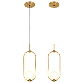 Kit 2 Luminárias Lustre Arco Dourado Globo Cama Quarto 43Cm