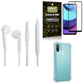 Capinha Moto E20 + Fone De Ouvido + Película De Vidro 3D