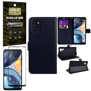 Kit Capinha Carteira Moto G22 + Película Vidro 3D Armyshield