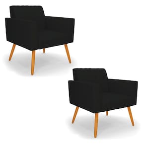 Kit 2 Poltronas Viena Gomada Linho Preto A79 Pés Palito Castanho - D`Rossi