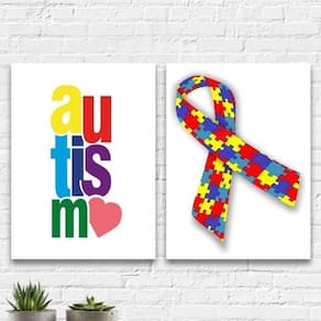 Kit 2 Quadros Autismo Símbolo 24X18Cm - Com Vidro