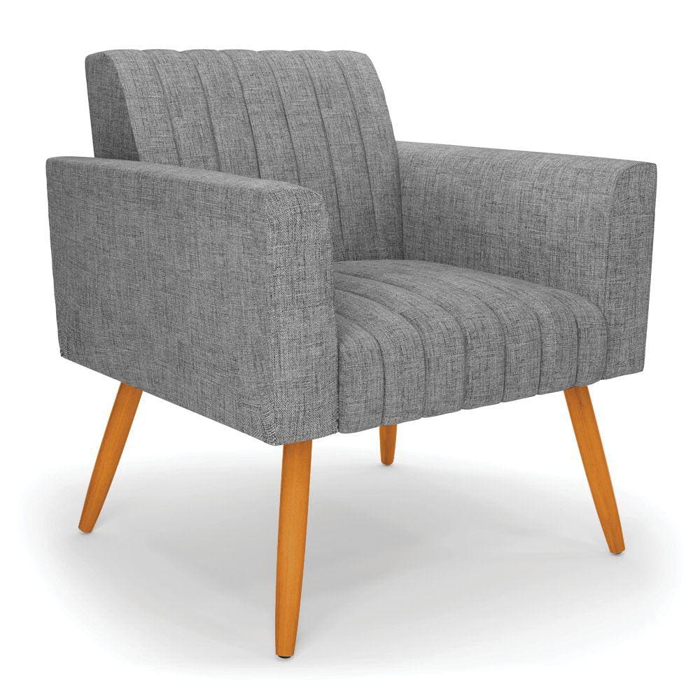 Poltrona Viena Gomada Linho Grafite A26 Pés Palito Castanho - D`Rossi